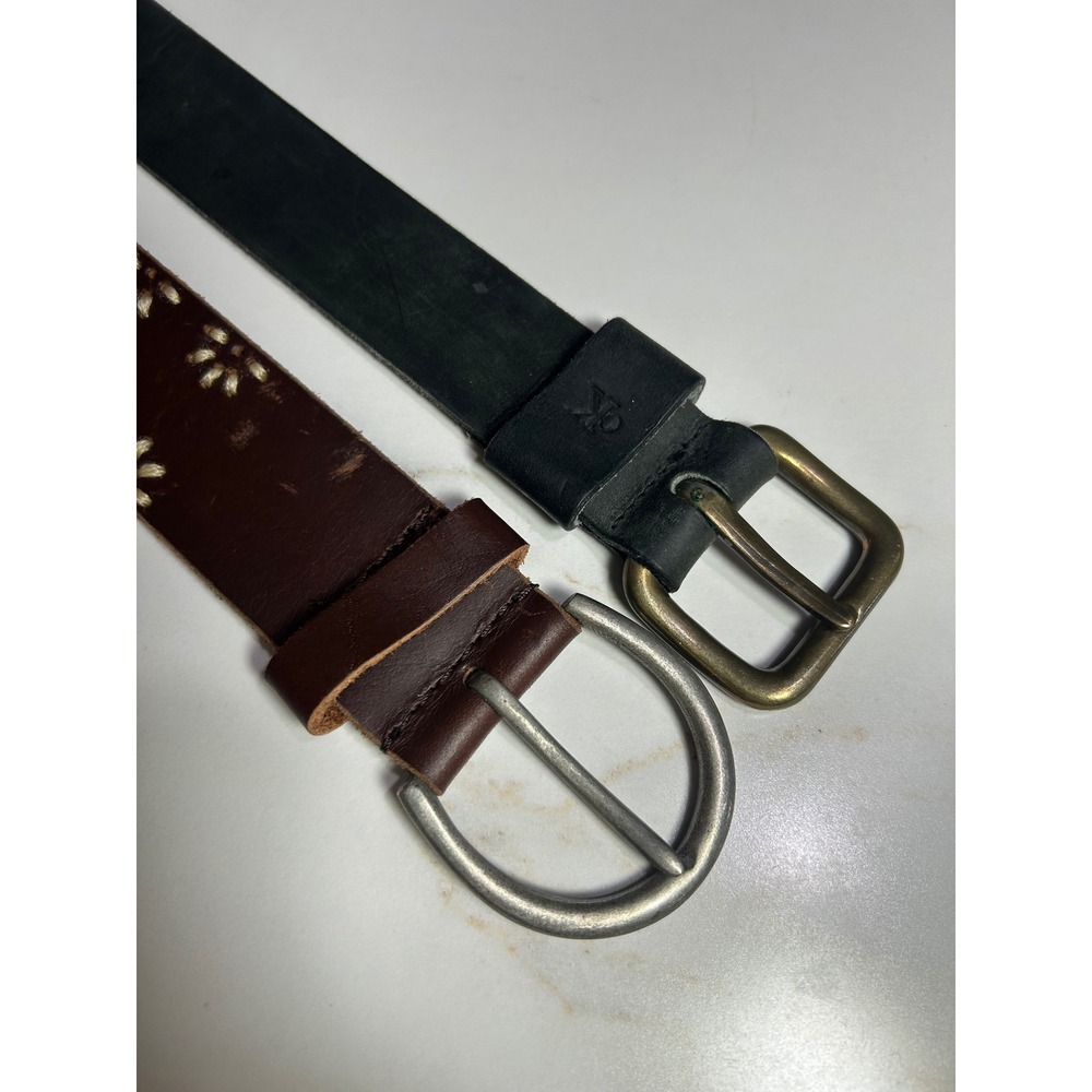 Calvin Klein Black Leather Belt & Aeropostale Brown Floral Embroidered Belt Lot